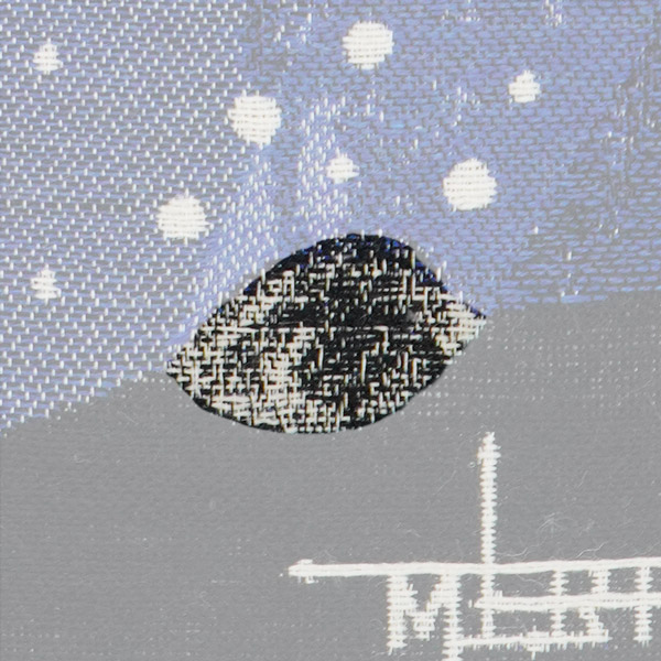 Zoomed section of the The Important Thing Is That You Care tapestry panel which highlights an eye from the lower part of the image.