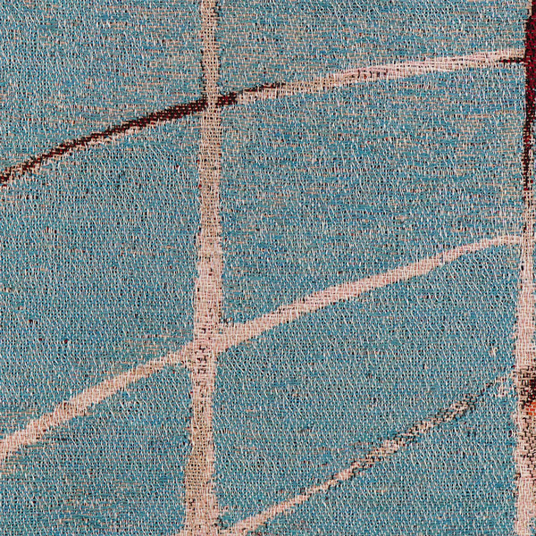 Zoomed section of the Eyes Forced Shut tapestry panel which highlights the grid pattern that sits behind the two figures.